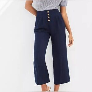 Loft: Navy High-Waisted Button Front Wide Leg Pants